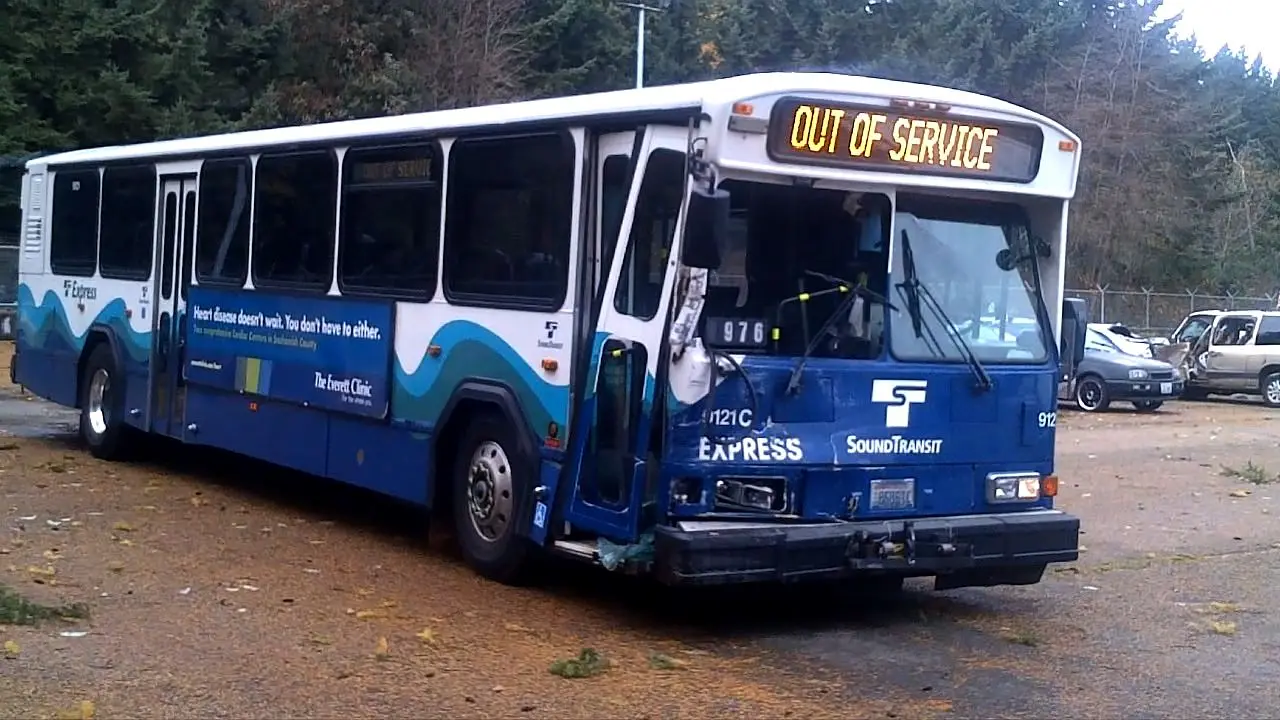 An out-of-service Sound Transit shuttle bus.